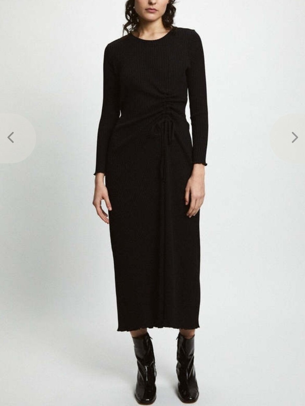 RITA ROW Women's Black RIBBED  Midi Dress with Side Ruched Detail SIZE XS USED